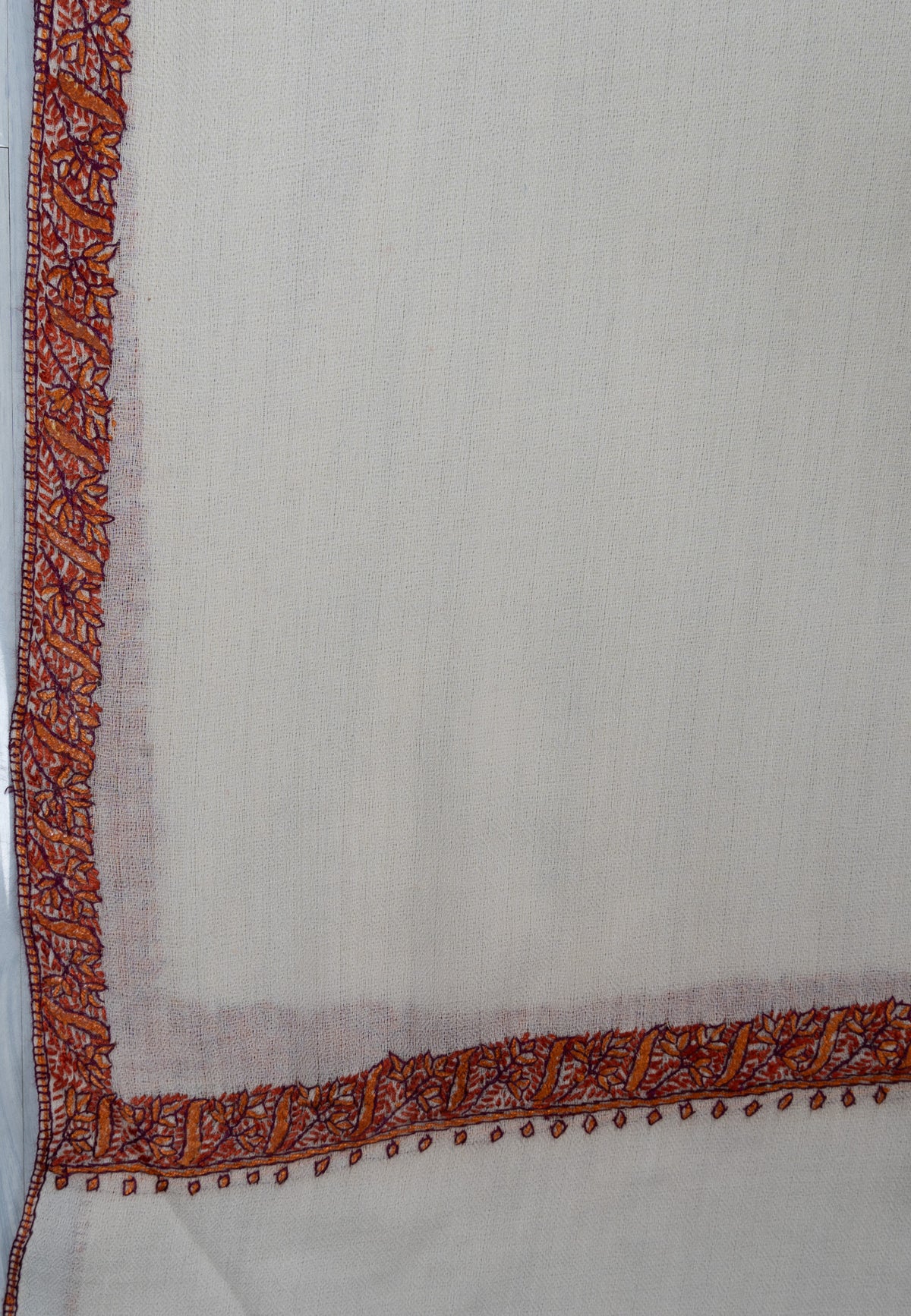 Soft Pearl Rust Edge 2.5 Yards Sozni Hand Embroidered Shawl
