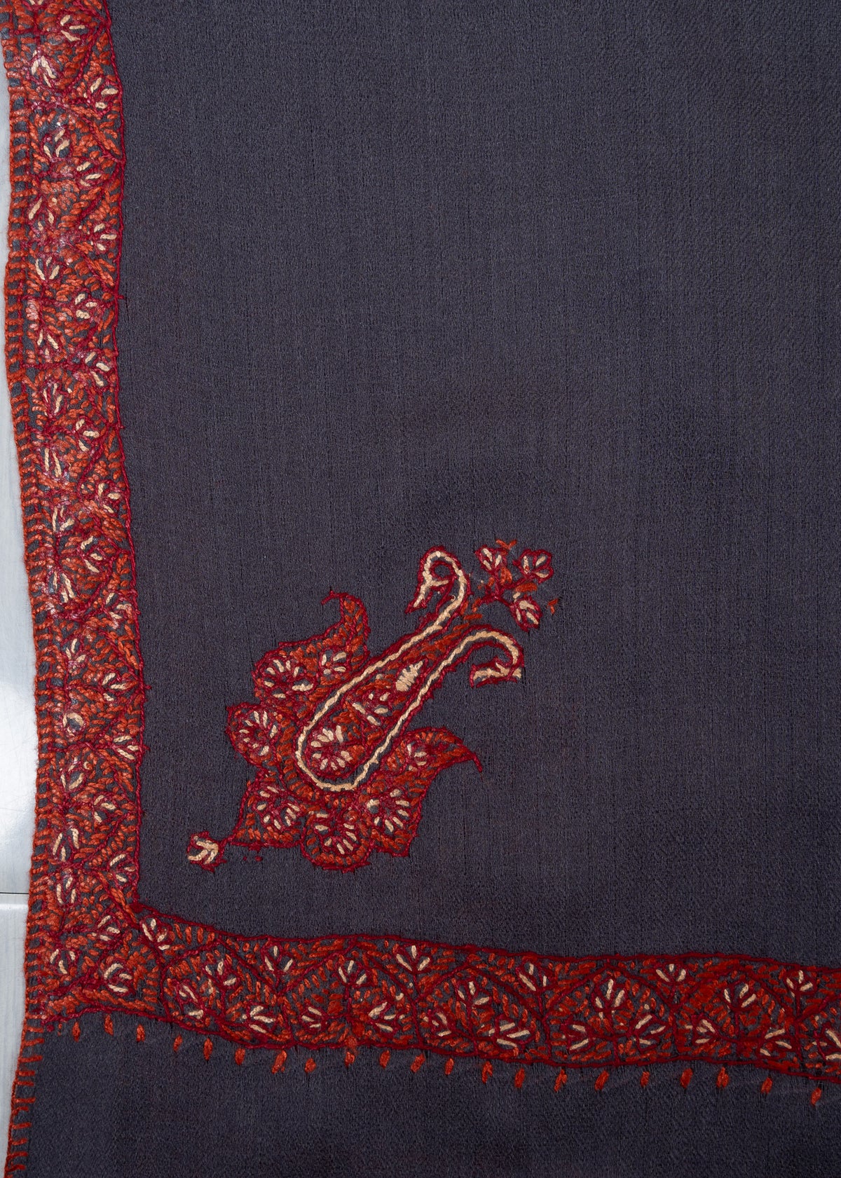 Smoky Plum 2.5 Yards Sozni Hand Embroidered Shawl
