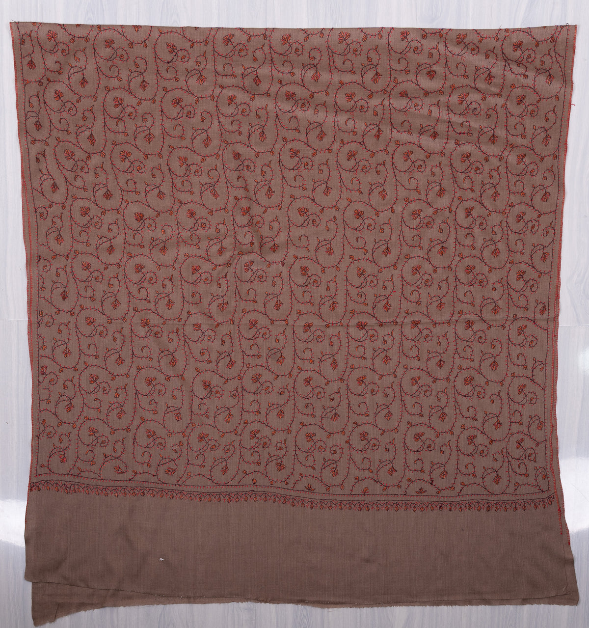 Antique Taupe 2.5 Yards Sozni Hand Embroidered Shawl