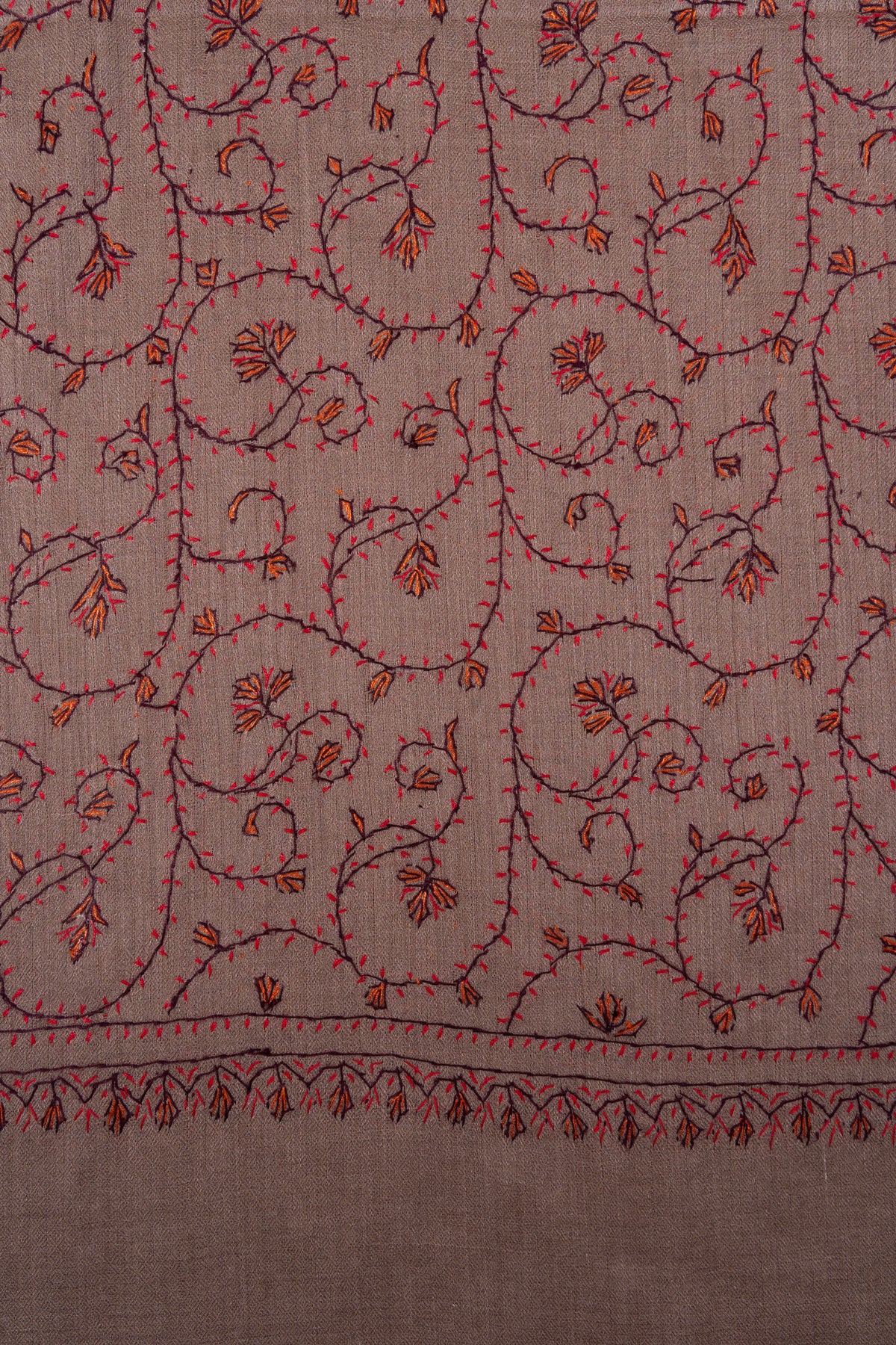 Antique Taupe 2.5 Yards Sozni Hand Embroidered Shawl