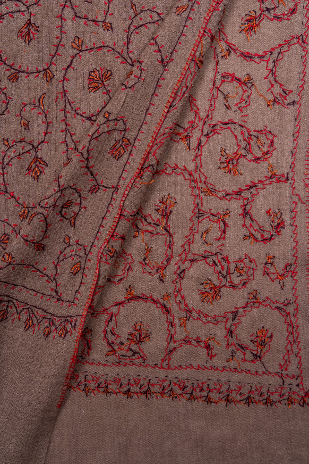 Rosewood Vine 2.5 Yards Sozni Hand Embroidered Shawl