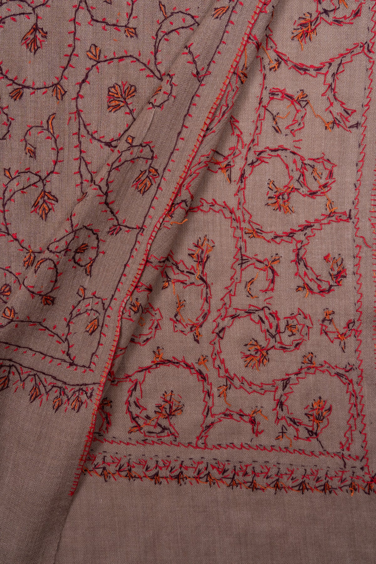 Antique Taupe 2.5 Yards Sozni Hand Embroidered Shawl