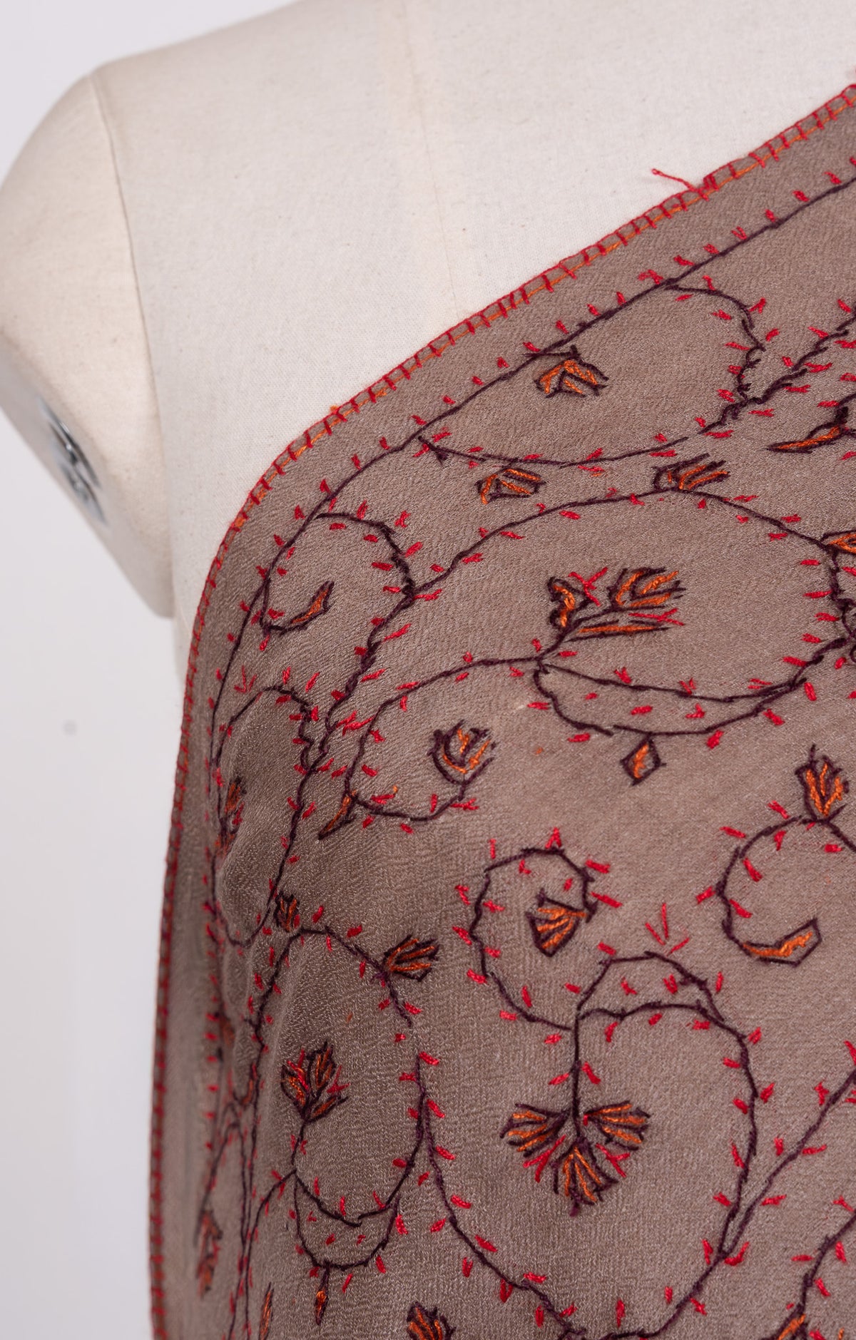 Rosewood Vine 2.5 Yards Sozni Hand Embroidered Shawl