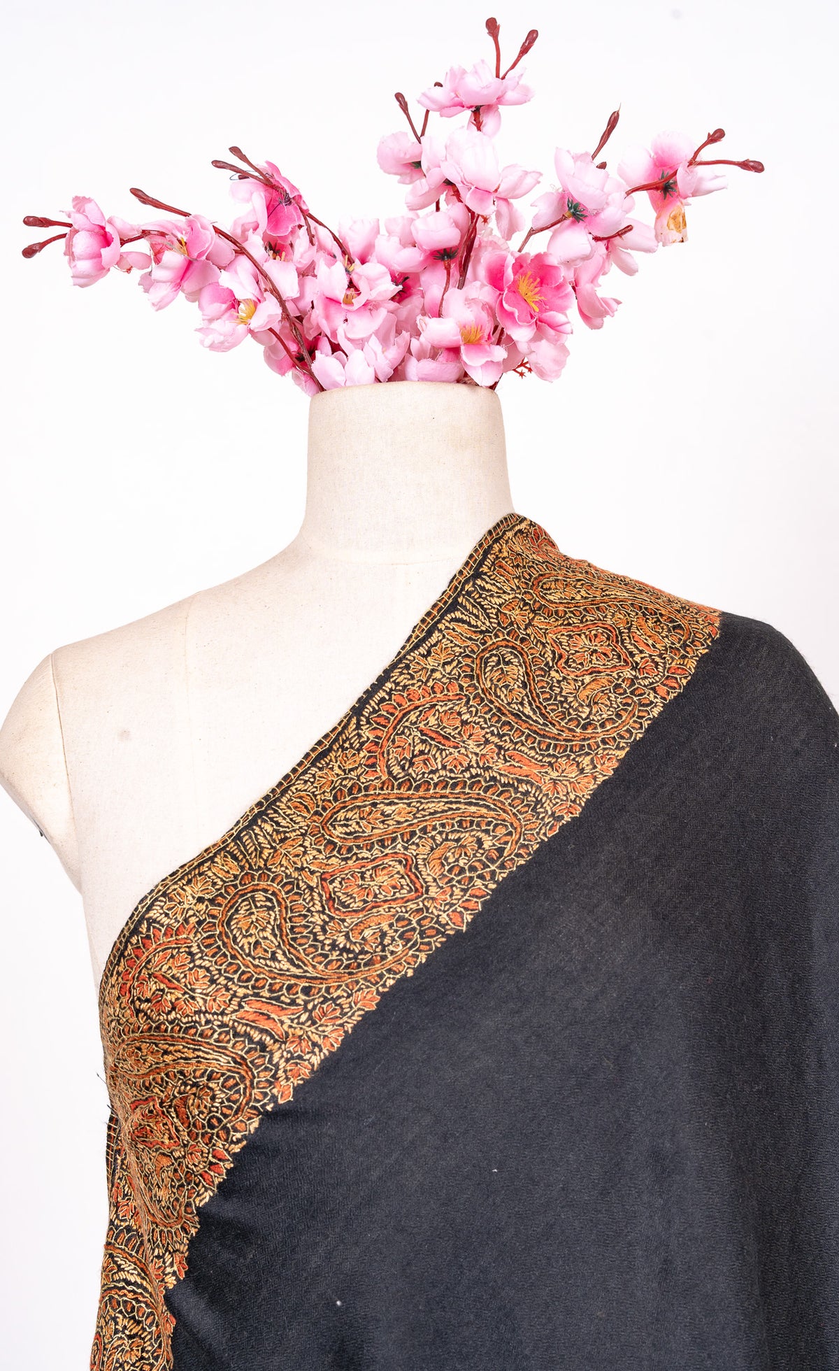 Midnight Ember 2.5 Yards Sozni Hand Embroidered Shawl
