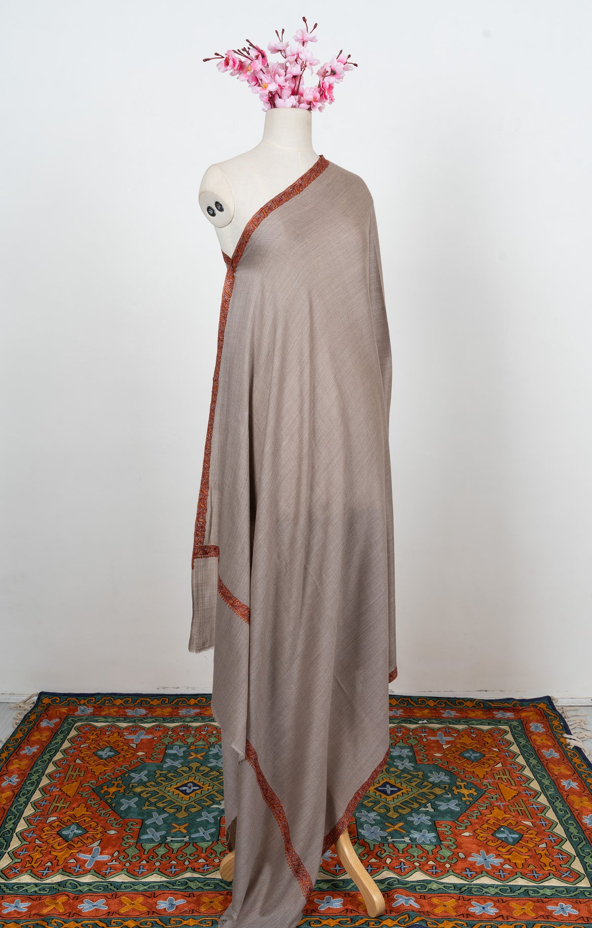 Desert Sand 2.5 Yards Sozni Hand Embroidered Shawl