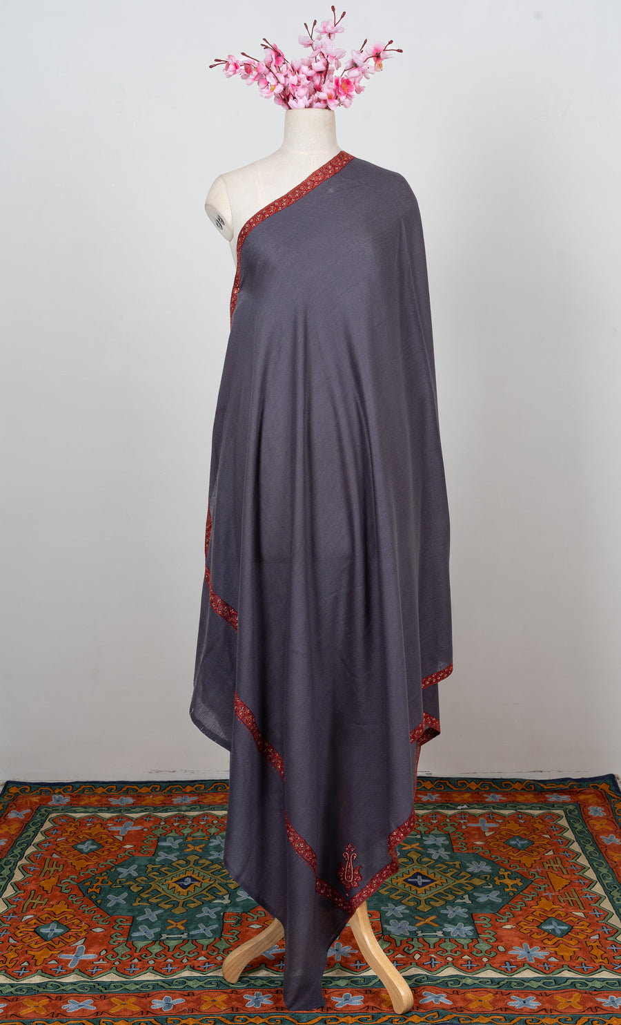 Smoky Plum 2.5 Yards Sozni Hand Embroidered Shawl