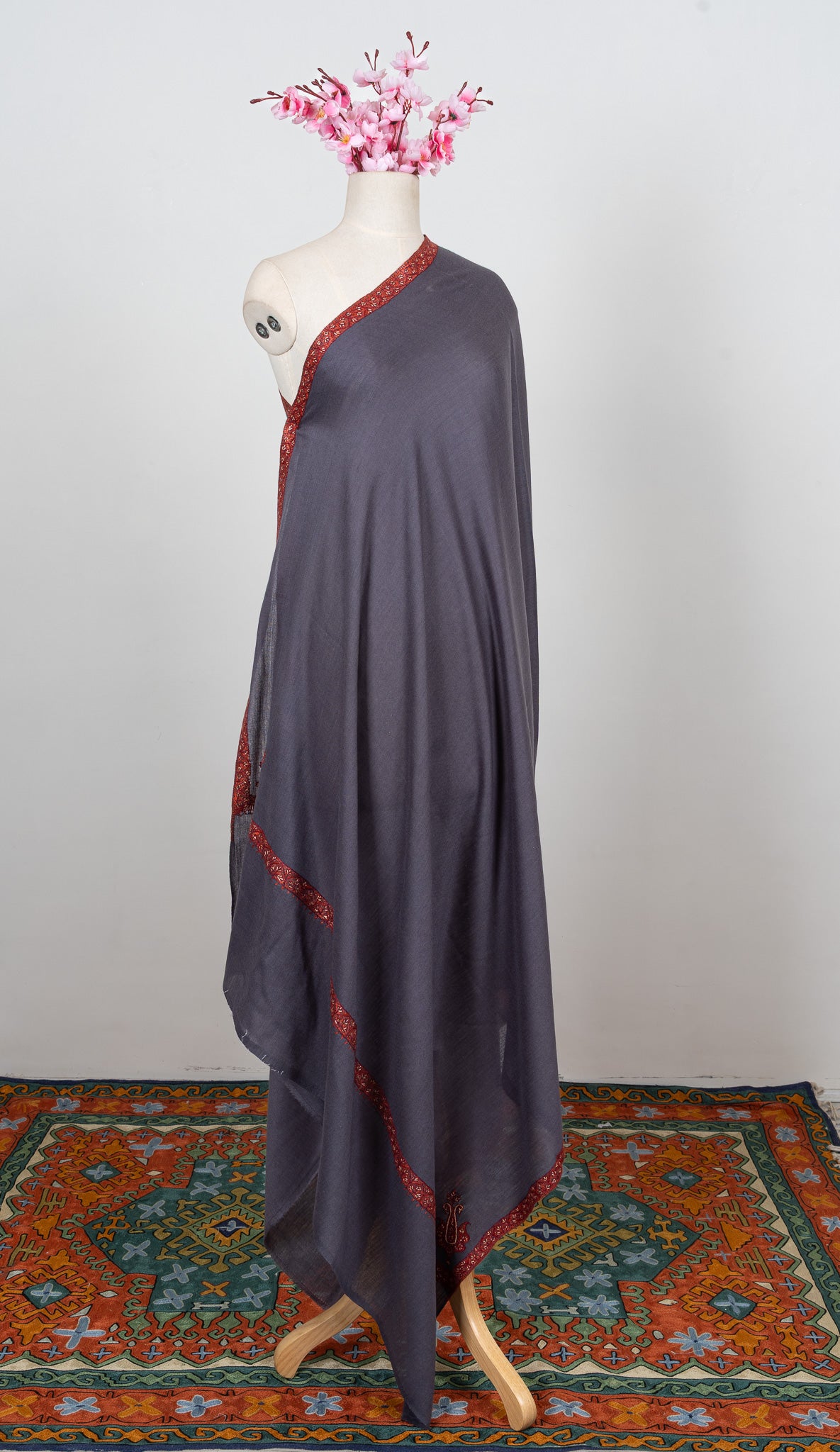 Smoky Plum 2.5 Yards Sozni Hand Embroidered Shawl