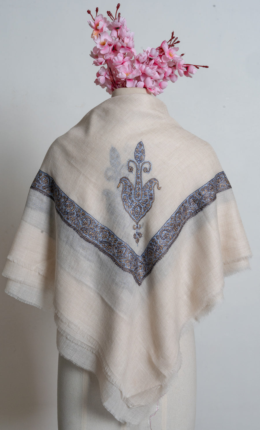 Cashmere Ivory Bluehaven Rumal — Sozni Hand Embroidered