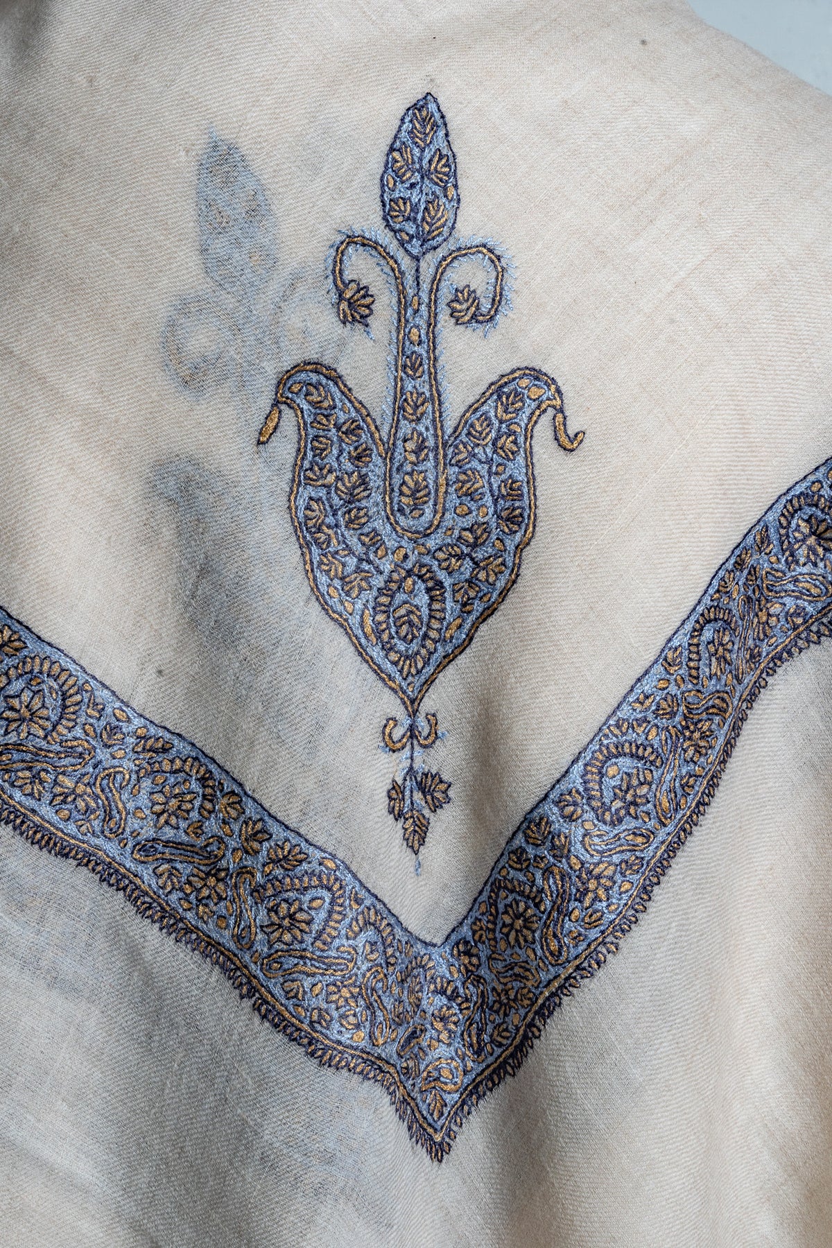 Cashmere Ivory Bluehaven Rumal — Sozni Hand Embroidered