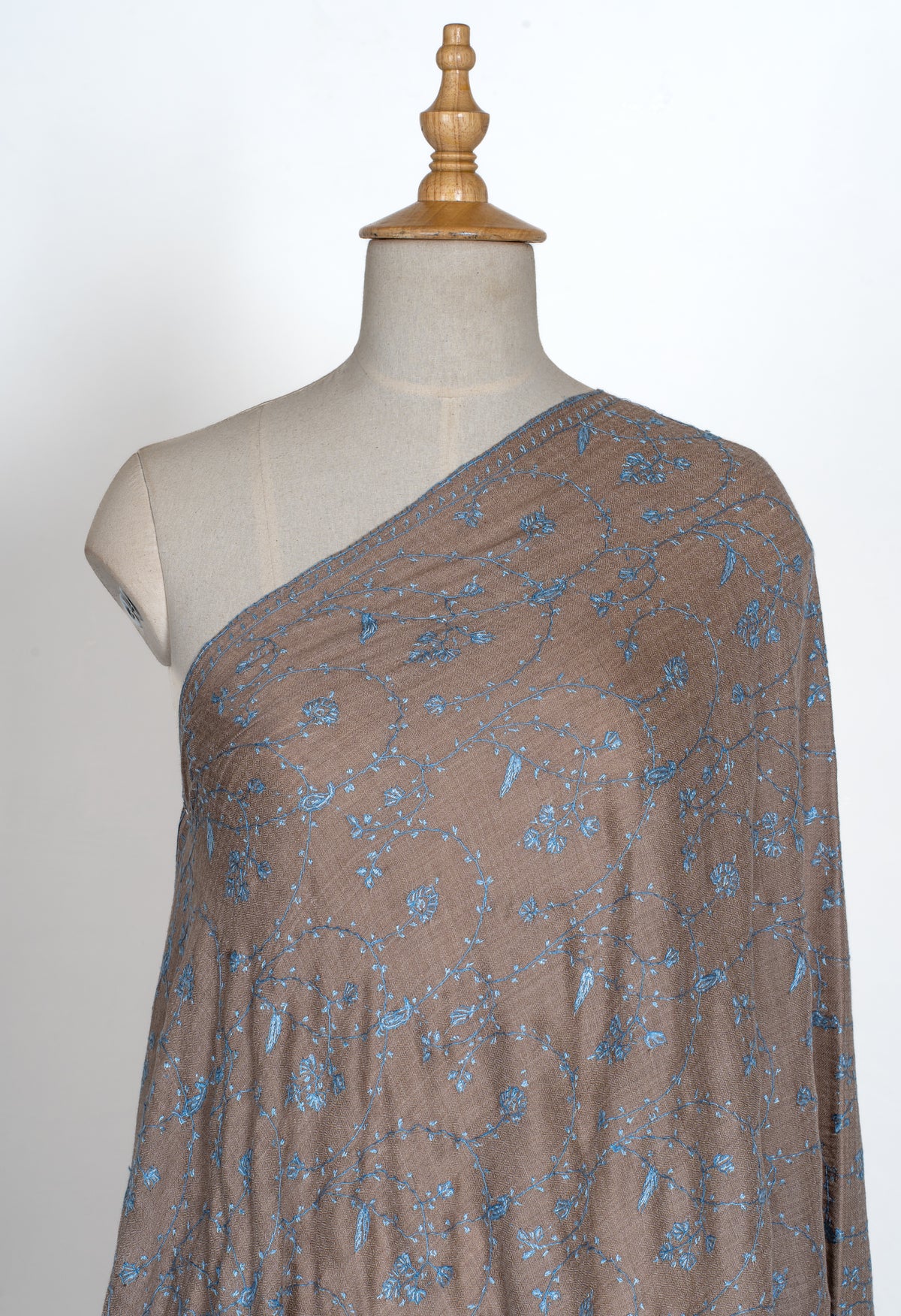 2.5 Yards | Ferozi Bagh — Sozni Hand-Embroidered Shawl in Cocoa Brown