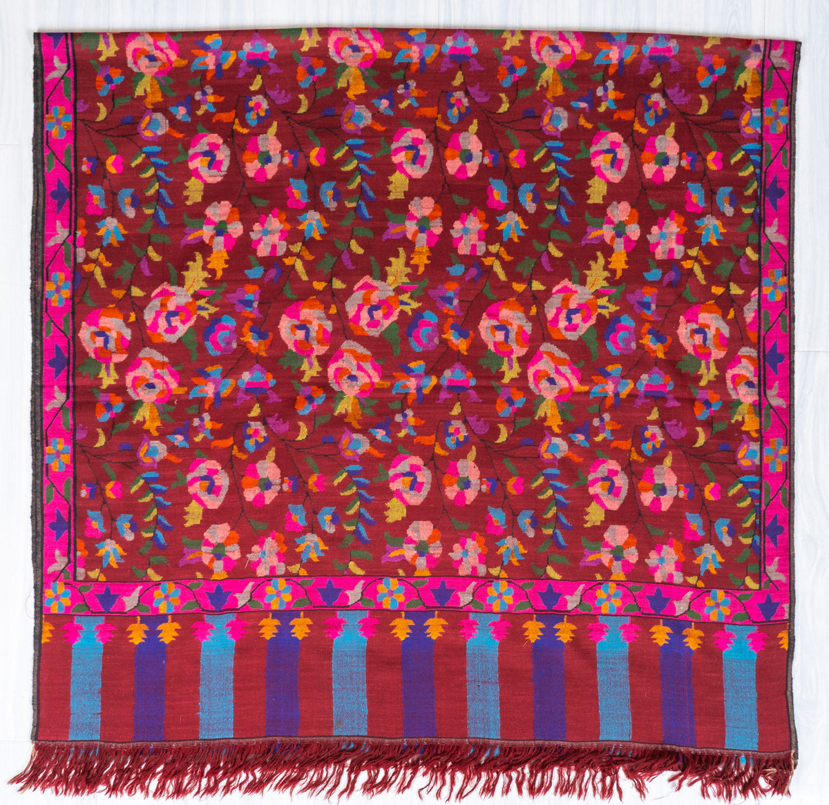 Crimson Bloom Pure Pashmina Hand Woven Kani Shawl