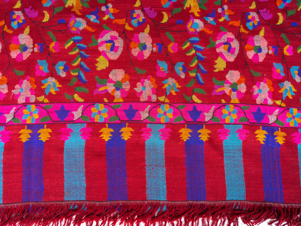 Crimson Bloom Pure Pashmina Hand Woven Kani Shawl