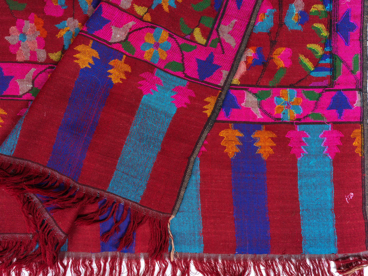 Crimson Bloom Pure Pashmina Hand Woven Kani Shawl