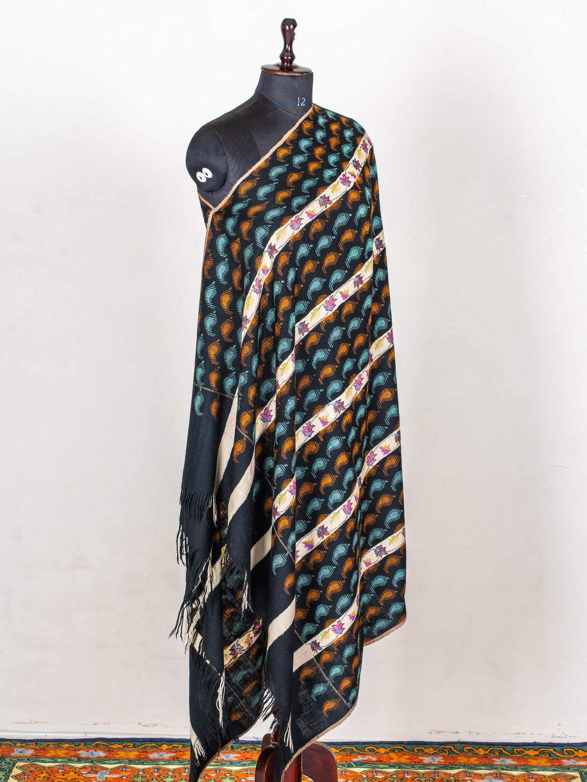 Midnight Rhythm Hand Woven Kani Pure Pashmina Shawl