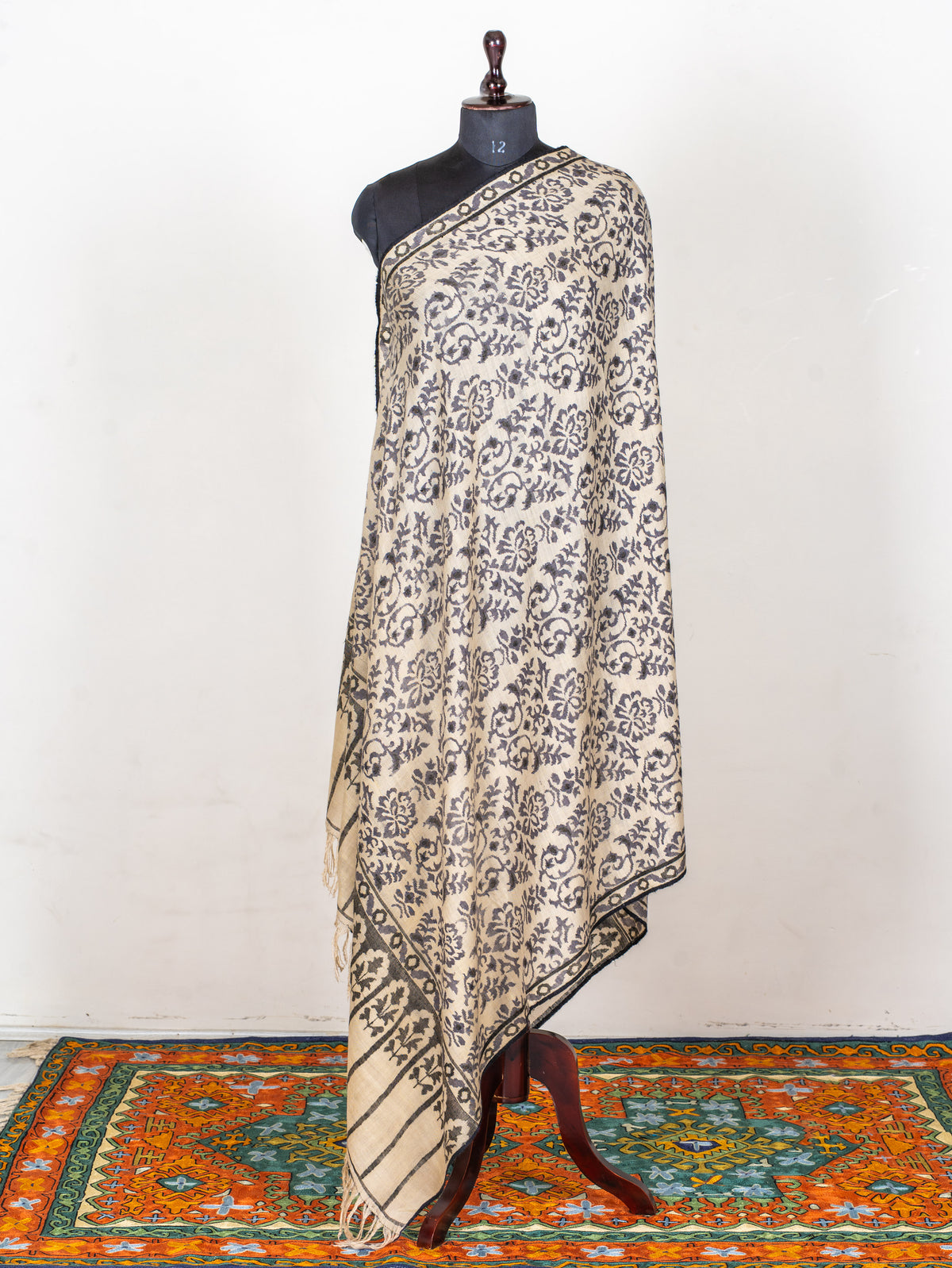 Monochrome Garden Hand Woven Kani Pure Pashmina Shawl