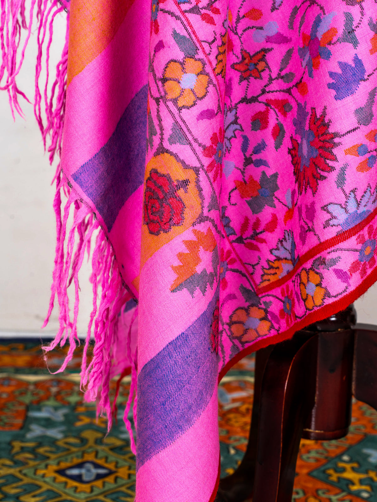 Fuchsia Garden Pure Pashmina Hand Woven Kani Shawl