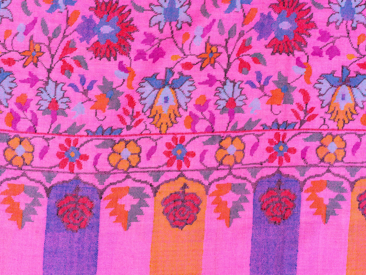 Fuchsia Garden Pure Pashmina Hand Woven Kani Shawl