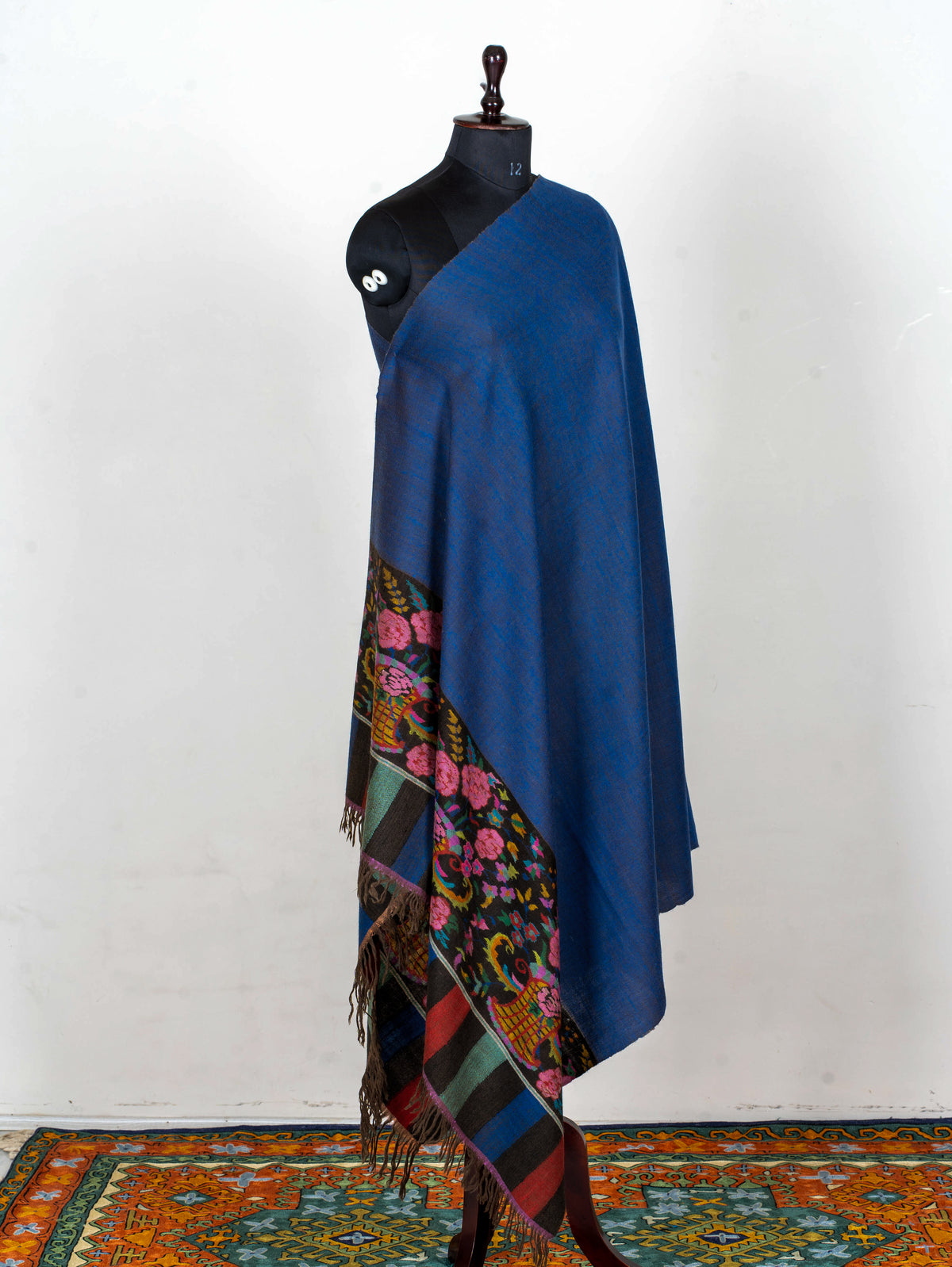 Cobalt Contrast Pure Pashmina Hand Woven Kani Shawl