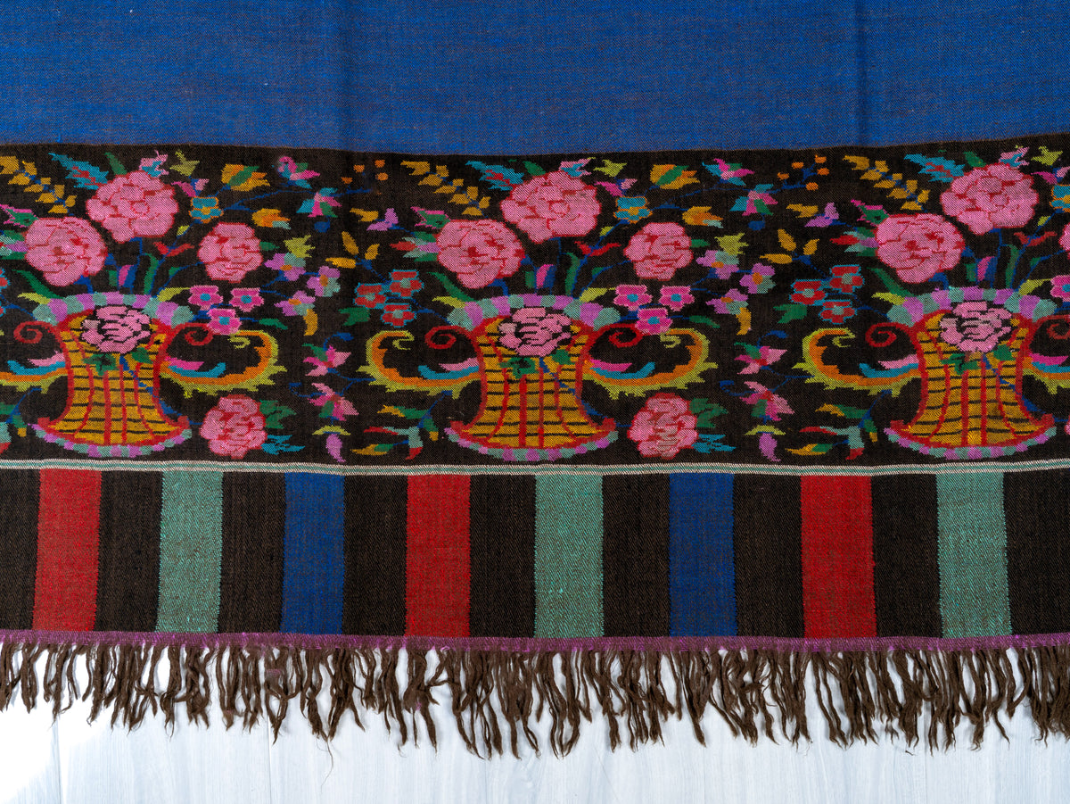Cobalt Contrast Pure Pashmina Hand Woven Kani Shawl