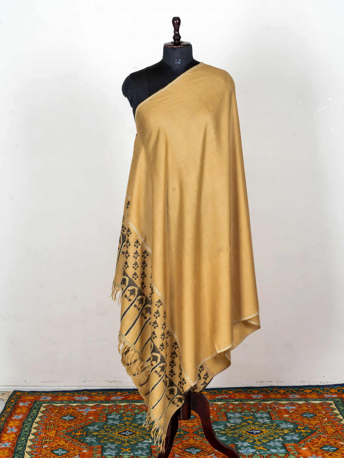 Saffron Script Pure Pashmina Hand Woven Kani Shawl