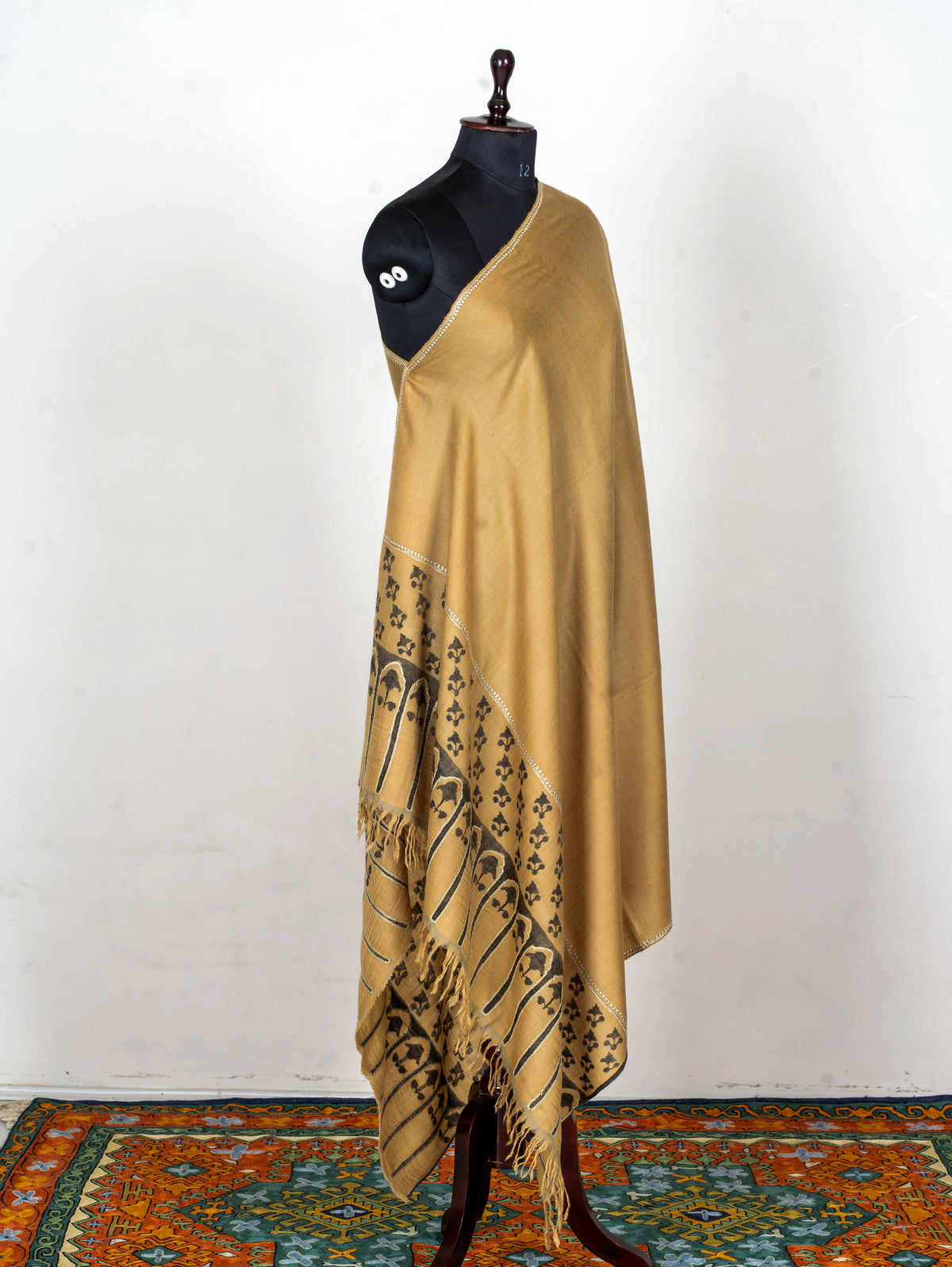Saffron Script Pure Pashmina Hand Woven Kani Shawl