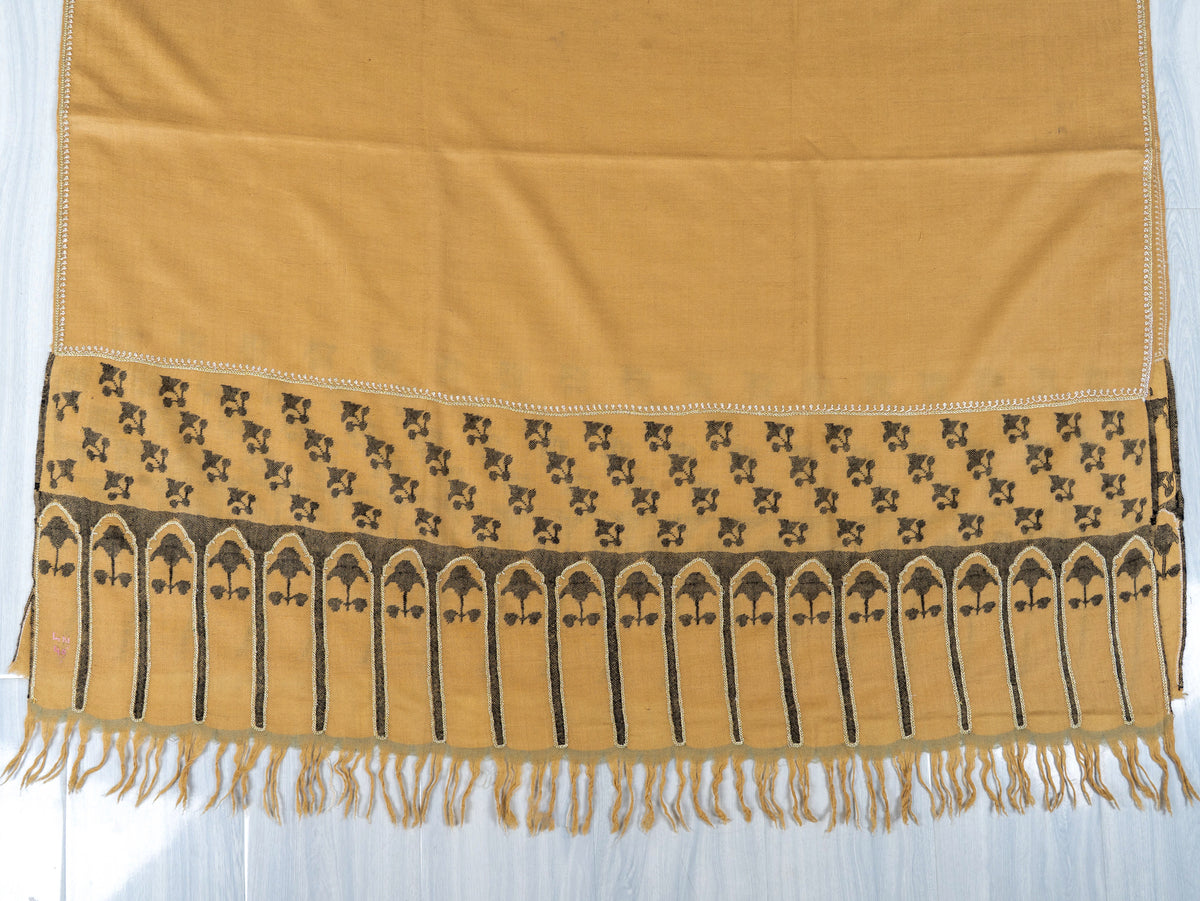 Saffron Script Pure Pashmina Hand Woven Kani Shawl