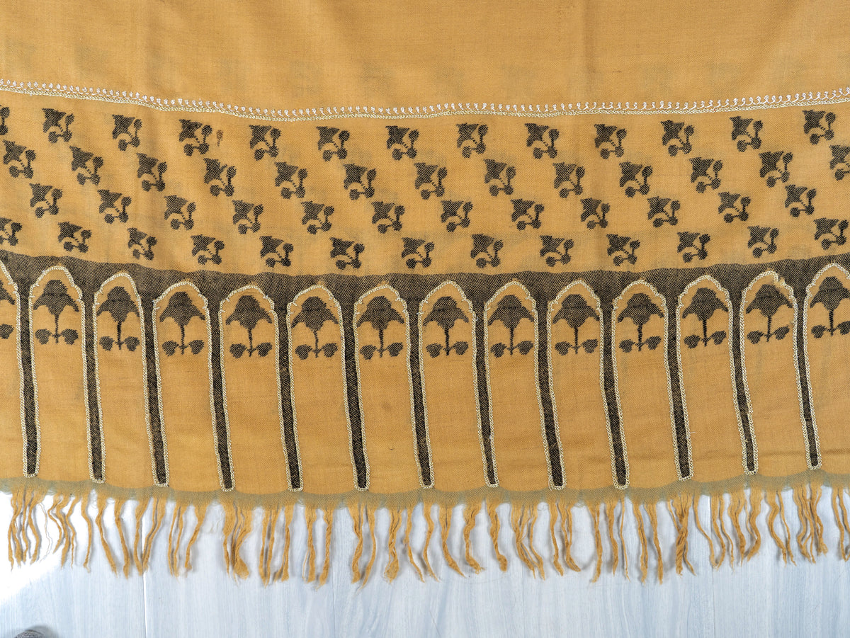 Saffron Script Pure Pashmina Hand Woven Kani Shawl