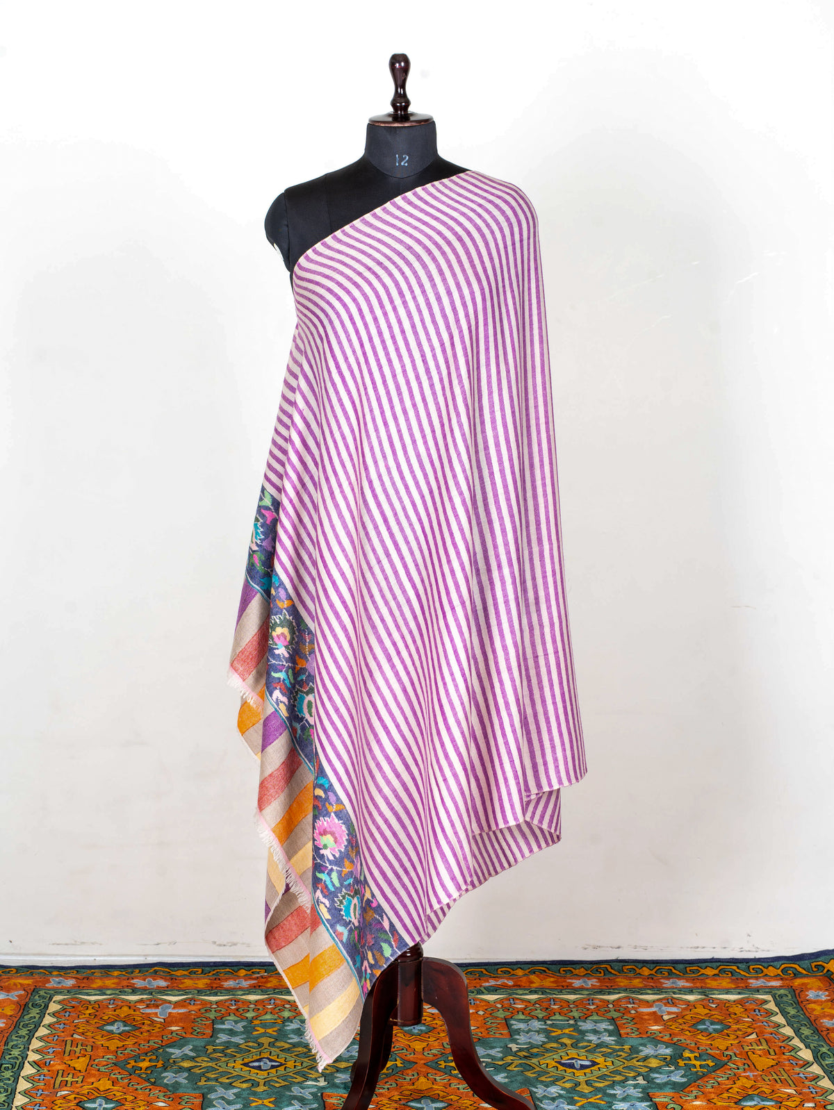 Lavender Stripe Pure Pashmina Hand Woven Kani Shawl