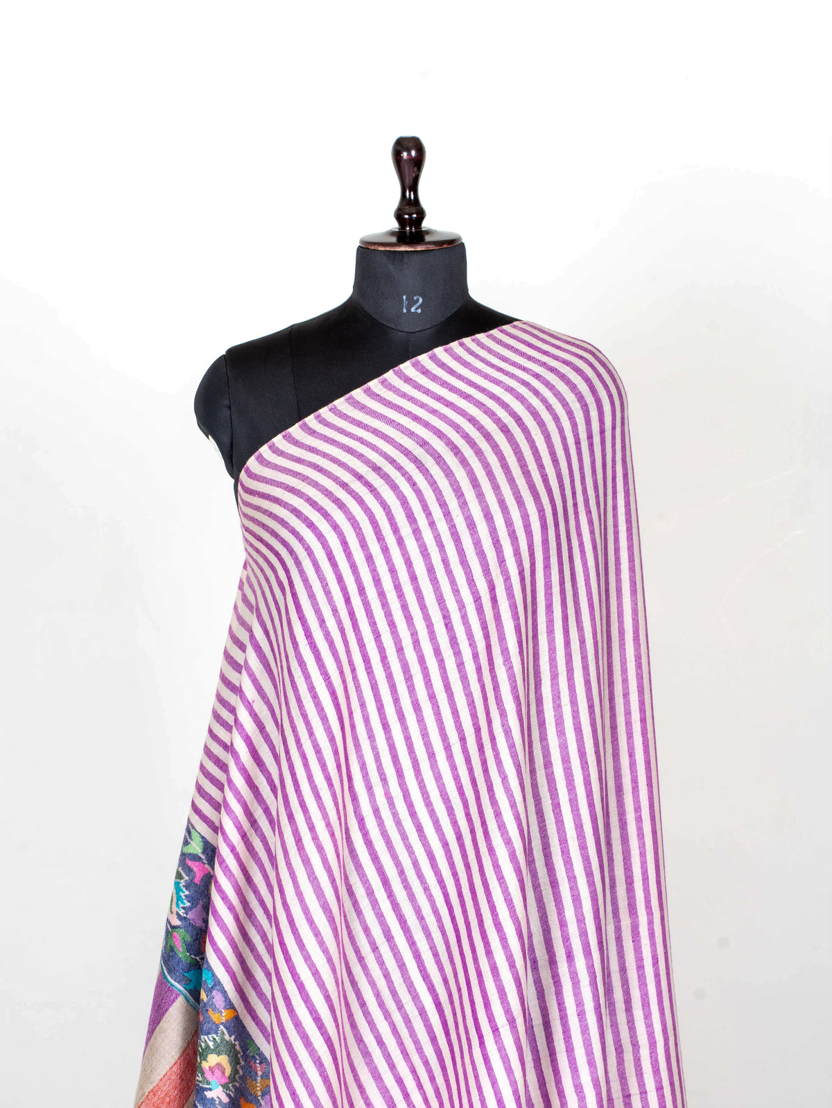 Lavender Stripe Pure Pashmina Hand Woven Kani Shawl