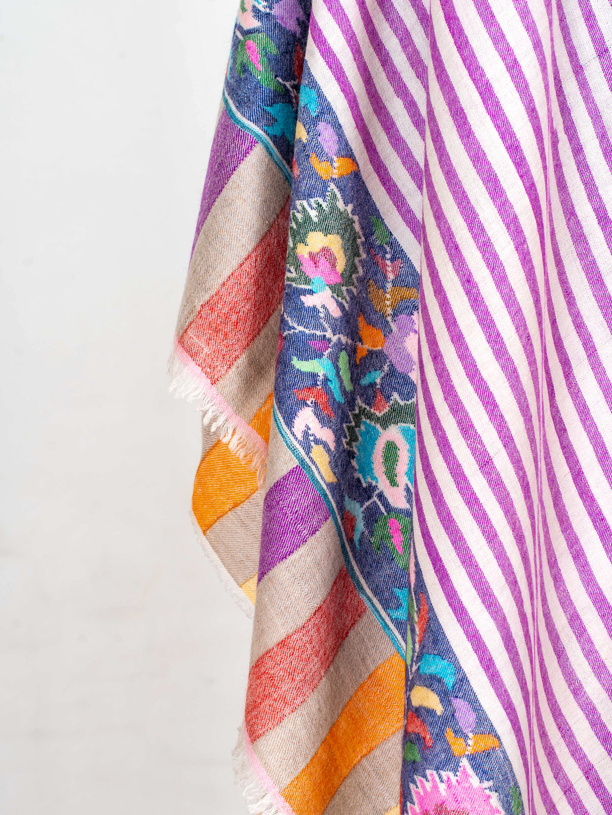 Lavender Stripe Pure Pashmina Hand Woven Kani Shawl