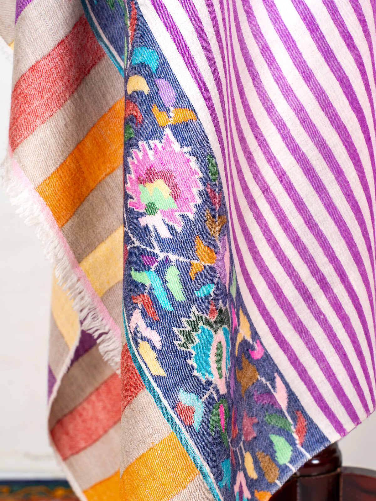 Lavender Stripe Pure Pashmina Hand Woven Kani Shawl