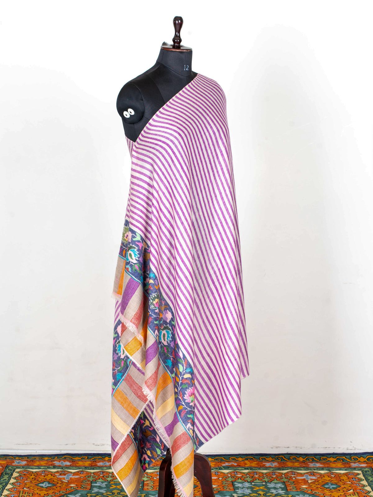 Lavender Stripe Pure Pashmina Hand Woven Kani Shawl