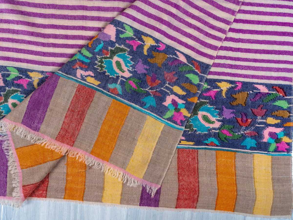 Lavender Stripe Pure Pashmina Hand Woven Kani Shawl