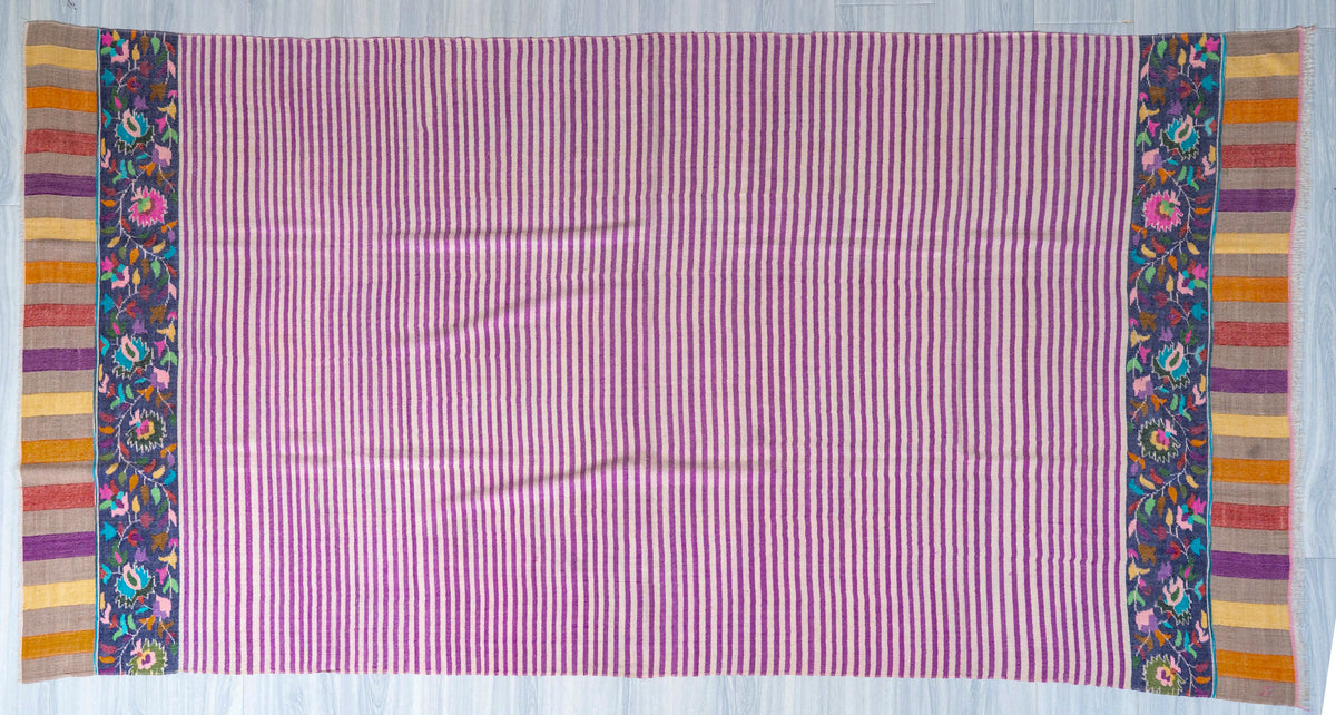 Lavender Stripe Pure Pashmina Hand Woven Kani Shawl
