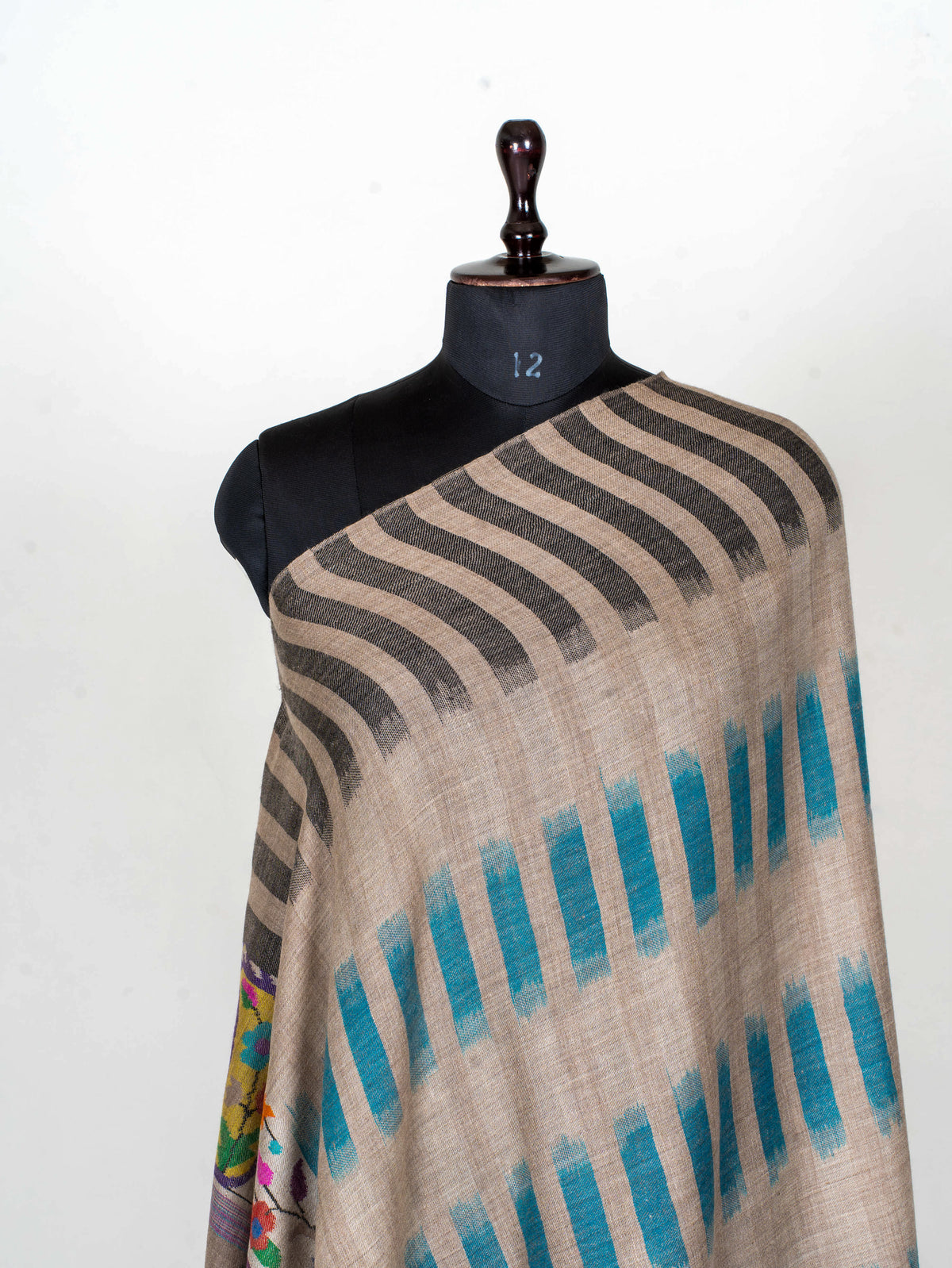 Teal Geometry Hand Woven Kani Pure Pashmina Shawl