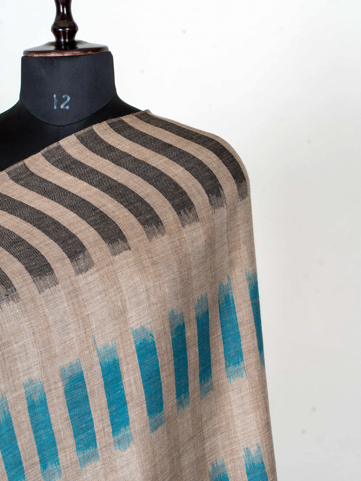 Teal Geometry Hand Woven Kani Pure Pashmina Shawl