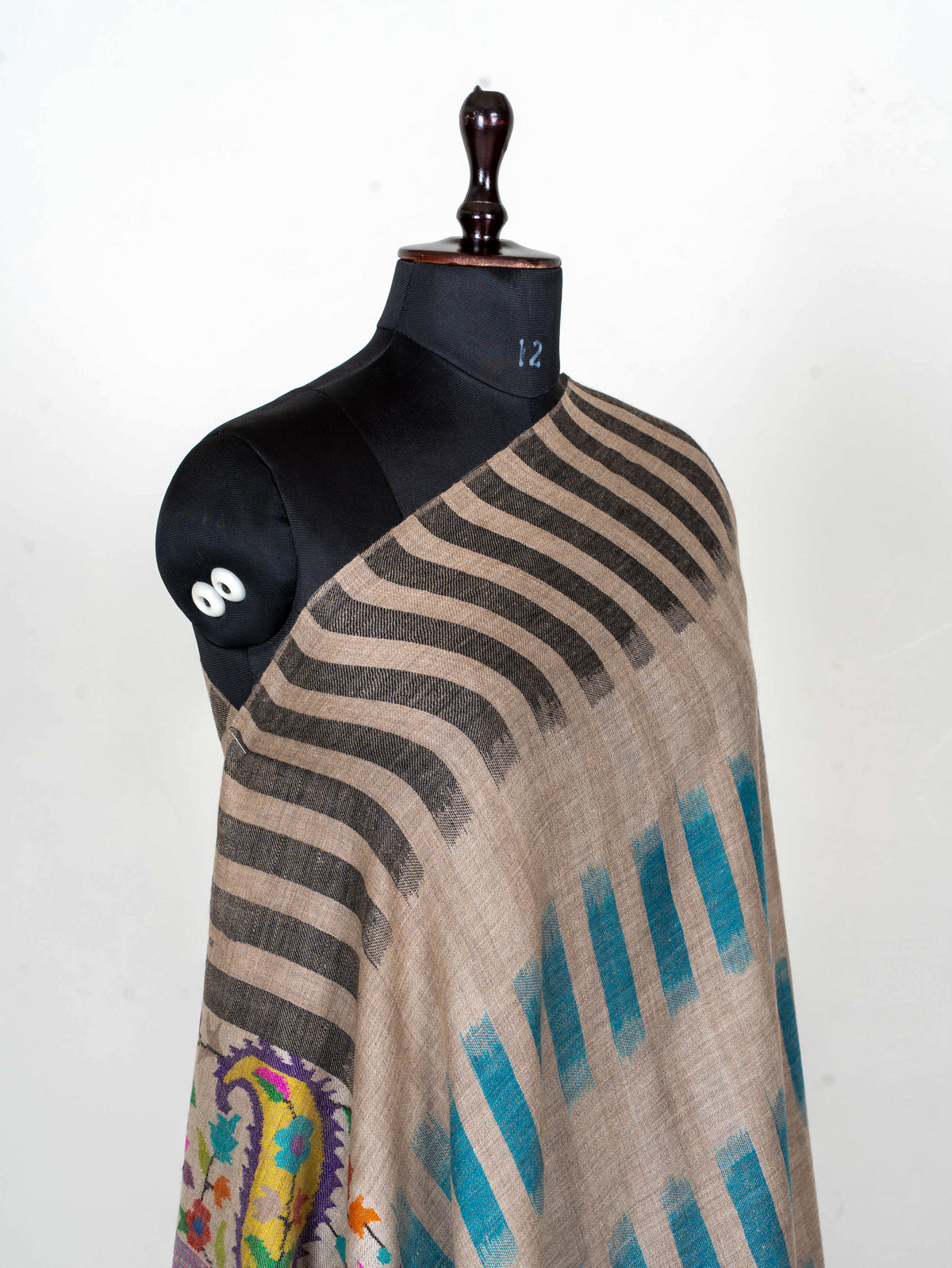Teal Geometry Hand Woven Kani Pure Pashmina Shawl