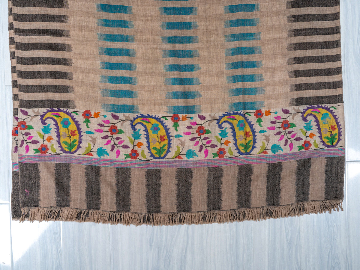 Teal Geometry Hand Woven Kani Pure Pashmina Shawl