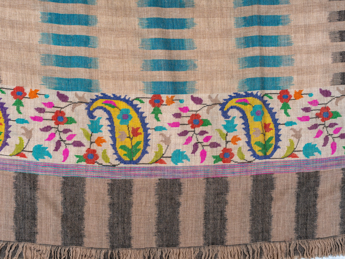 Teal Geometry Hand Woven Kani Pure Pashmina Shawl