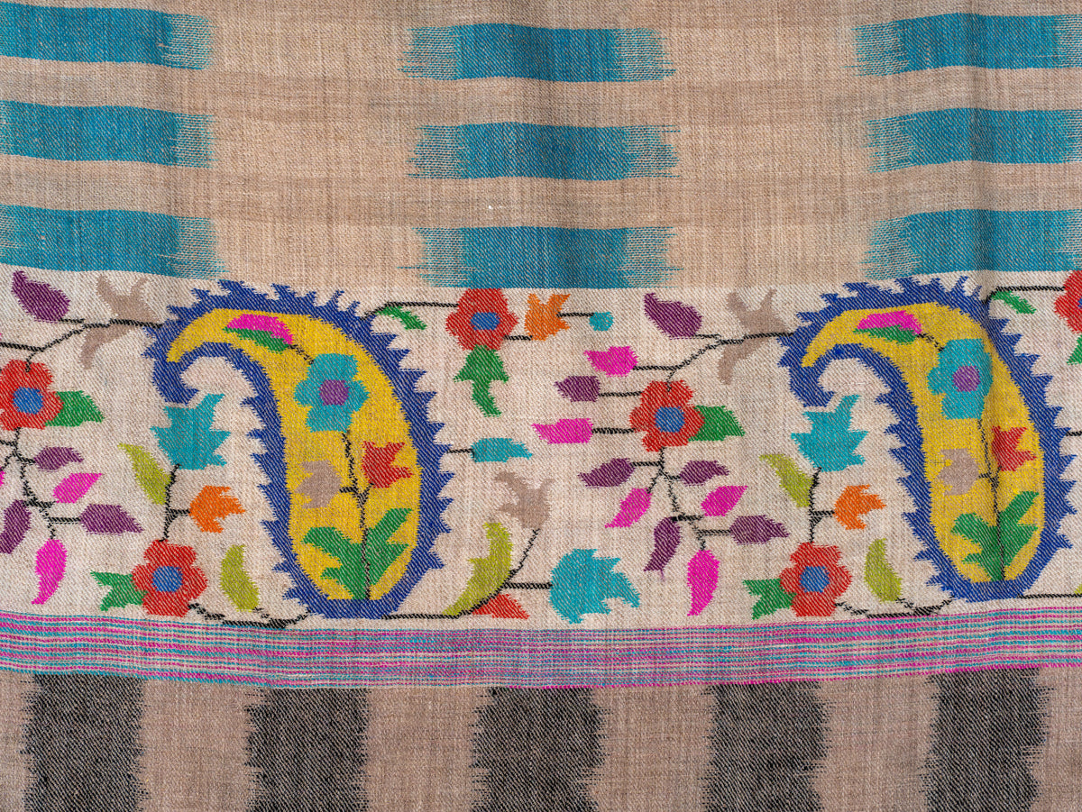 Teal Geometry Hand Woven Kani Pure Pashmina Shawl