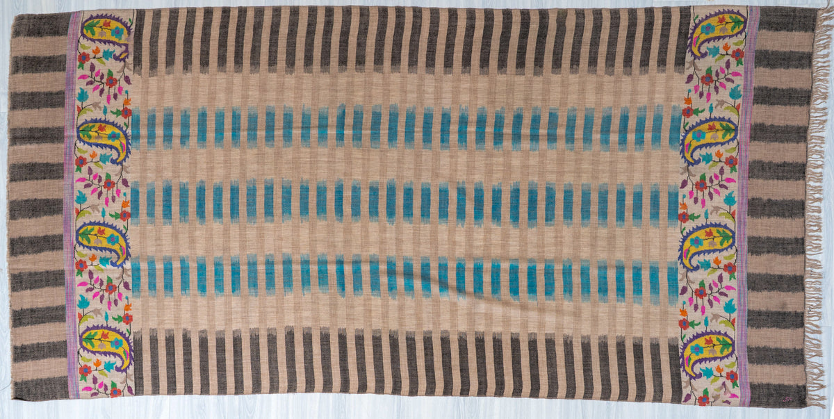 Teal Geometry Hand Woven Kani Pure Pashmina Shawl