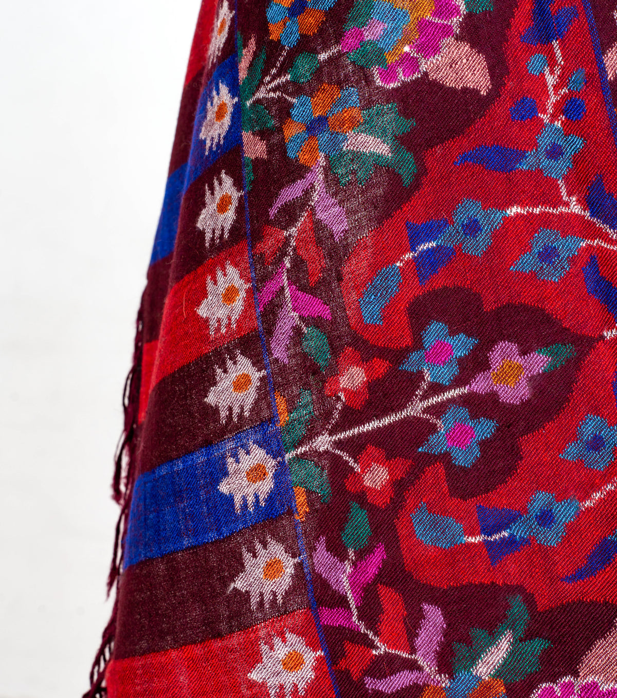 2.5 Yards Burgundy Tapestry Hand Woven Kani Pure Pashmina Shawl