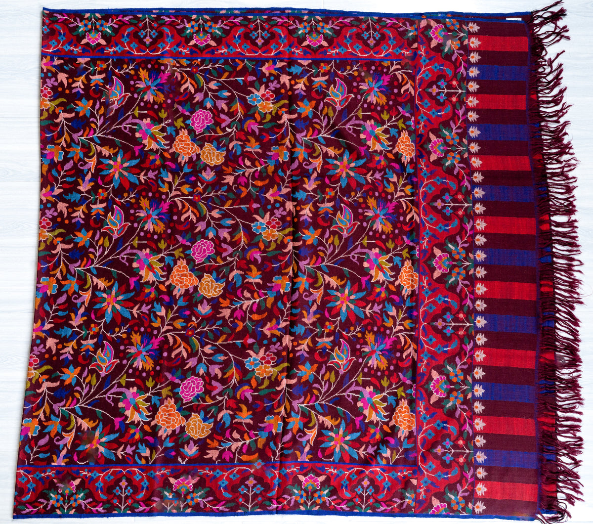 2.5 Yards Burgundy Tapestry Hand Woven Kani Pure Pashmina Shawl