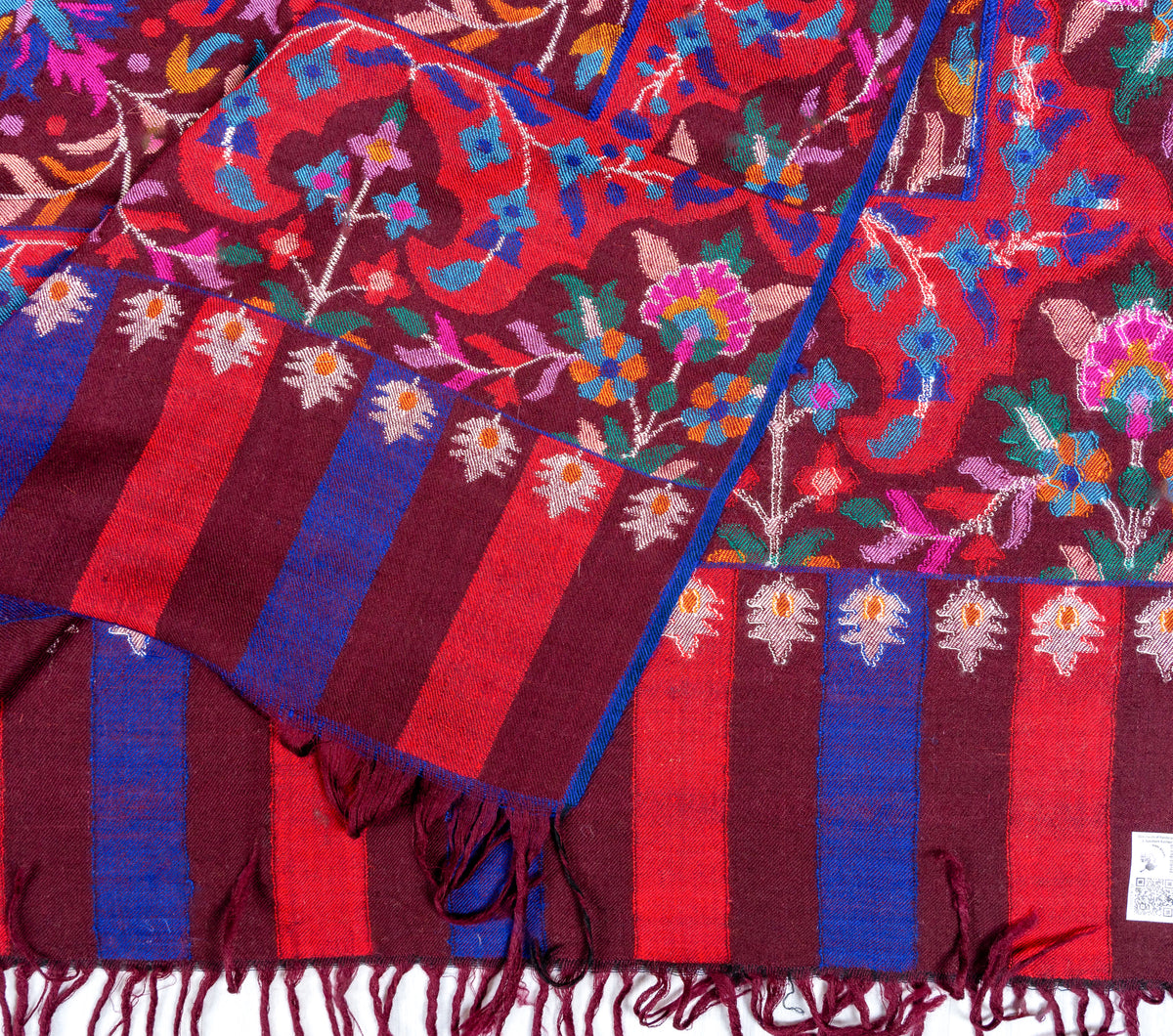 2.5 Yards Burgundy Tapestry Hand Woven Kani Pure Pashmina Shawl