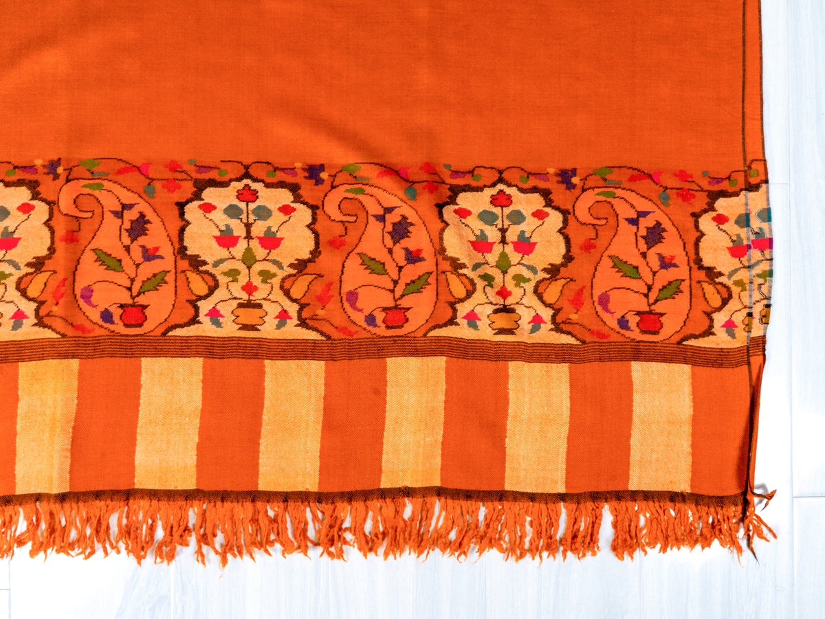 Sunset Flame Pure Pashmina Hand Woven Kani Shawl