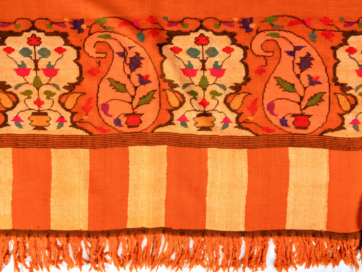 Sunset Flame Pure Pashmina Hand Woven Kani Shawl