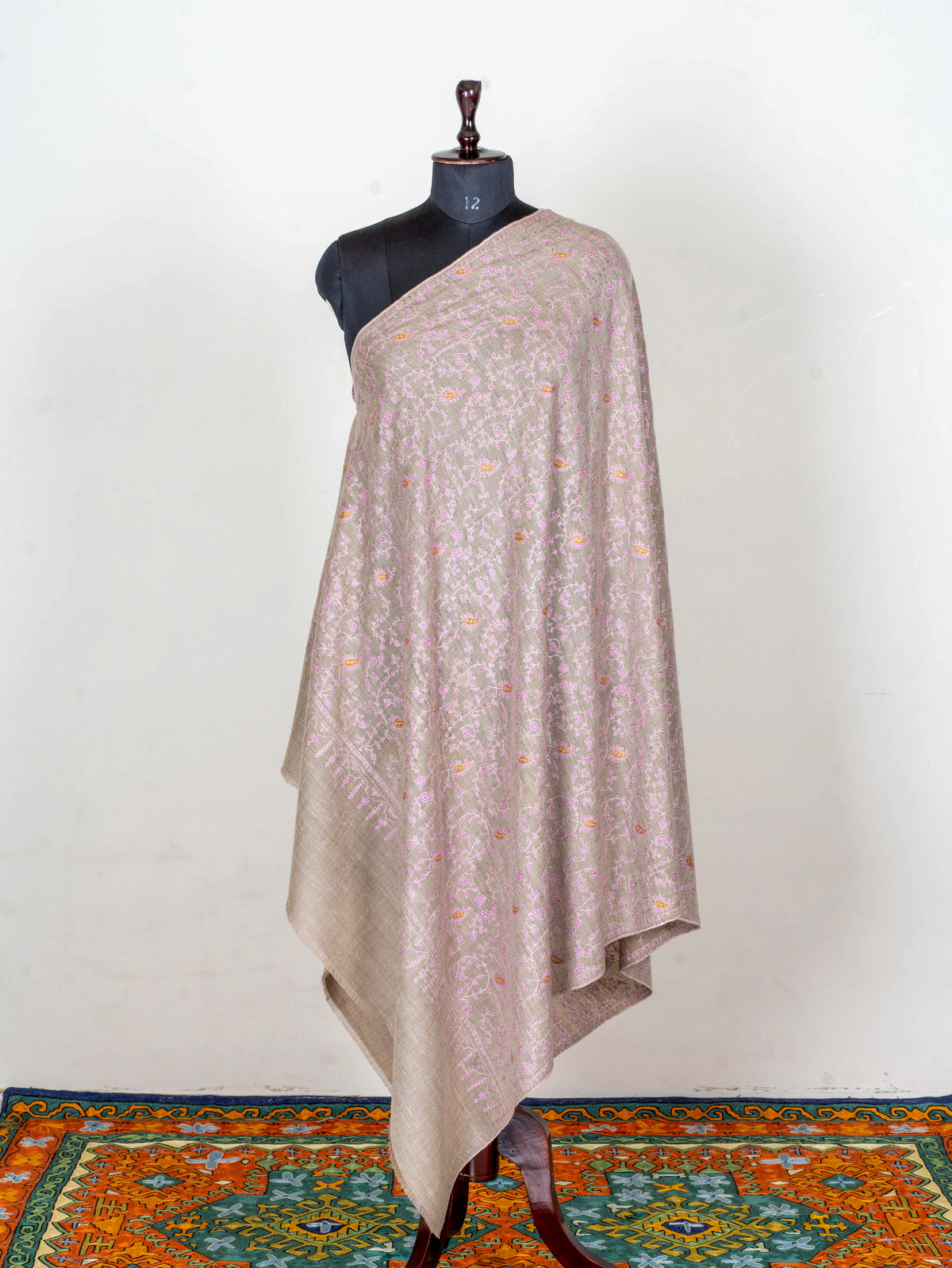 Blush Vine Pure Pashmina Hand Embroidered Sozni Shawl