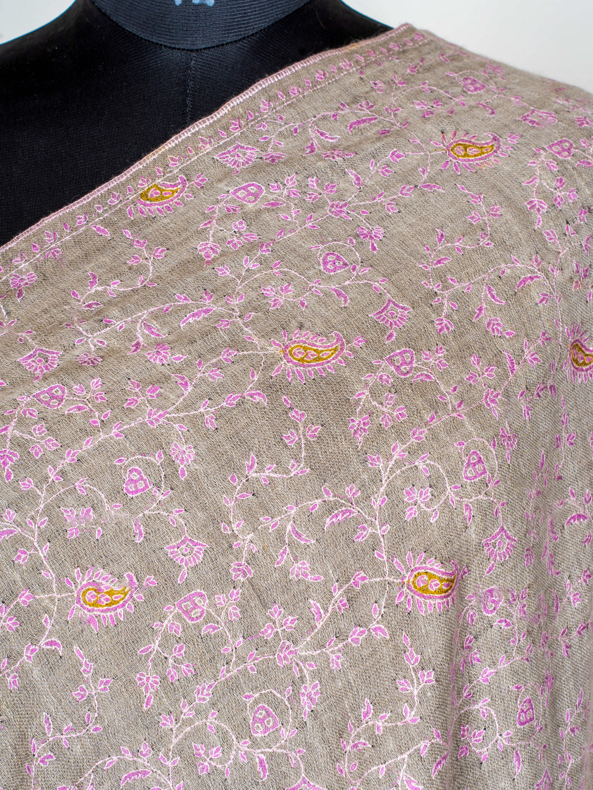 Blush Vine Pure Pashmina Hand Embroidered Sozni Shawl
