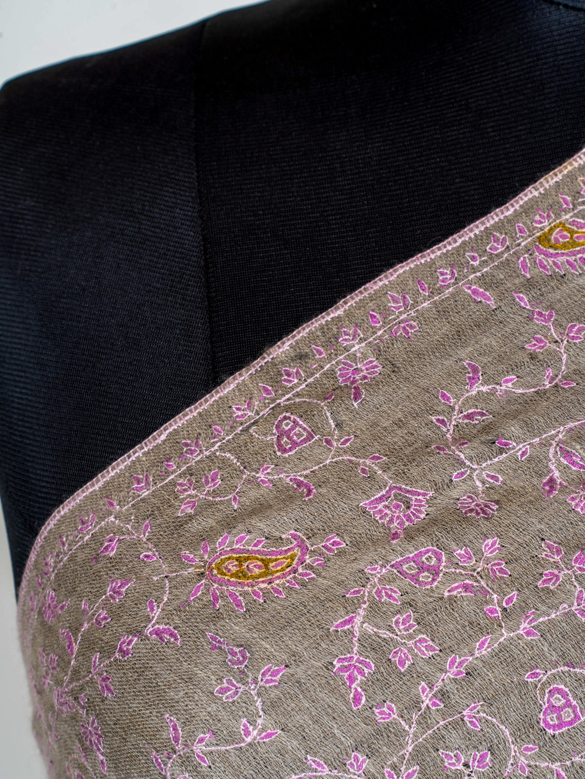Blush Vine Pure Pashmina Hand Embroidered Sozni Shawl