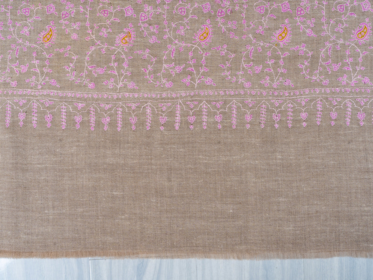 Blush Vine Pure Pashmina Hand Embroidered Sozni Shawl